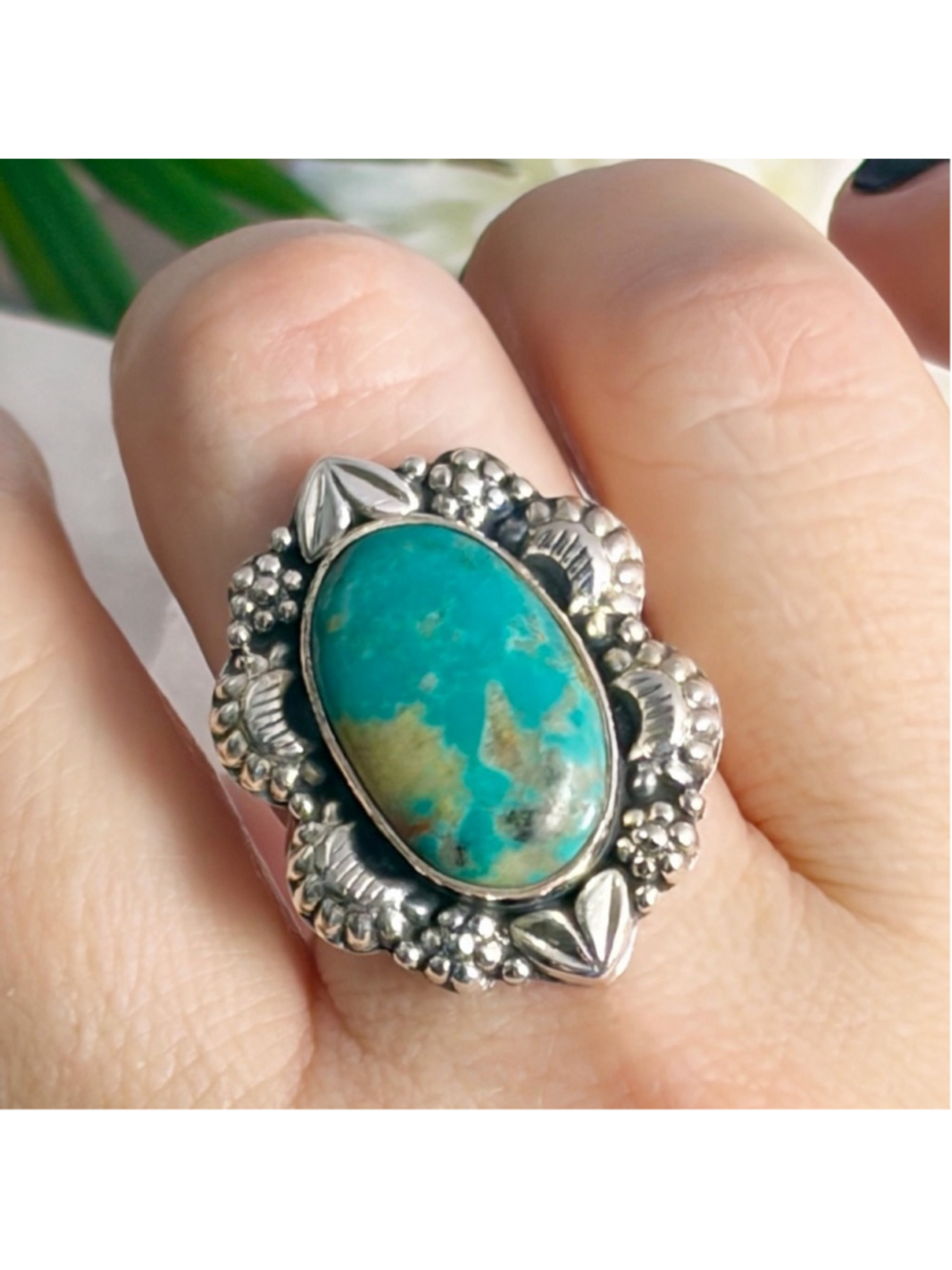 Sonoran Gold Turquoise Navajo Style Ring Size 8 1/4 8.5 Pure Sterling Silver 925 - Picture 4 of 13